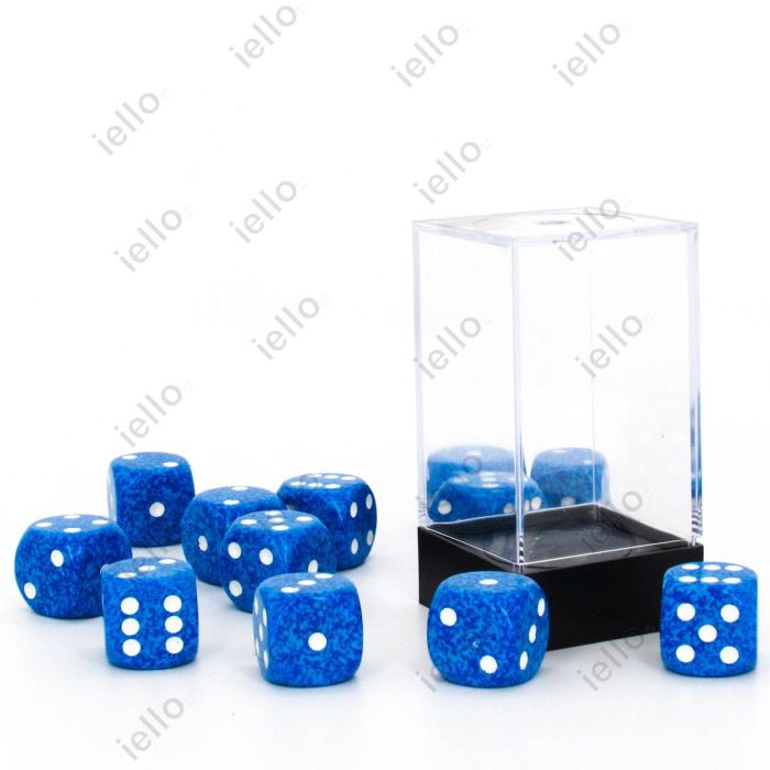 Lot de 5 Dés 6 faces- Bleu Transparent, grossiste Dés boîtes cristal EF