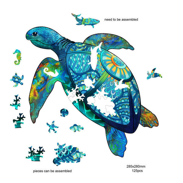 Puzzle 2D en Bois - Tortue de mer colorée