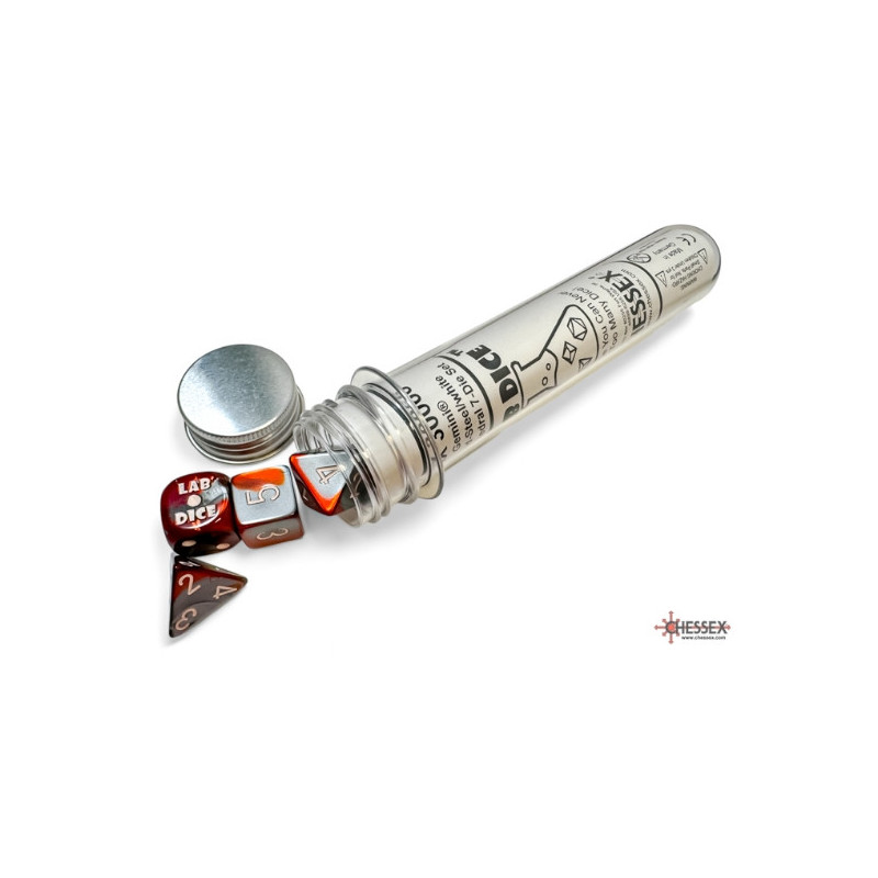CHESSEX - Set de 8 dés – Jeu de rôle – Gemini Rouge Acier/Blanc - CHX30066 – Image 2